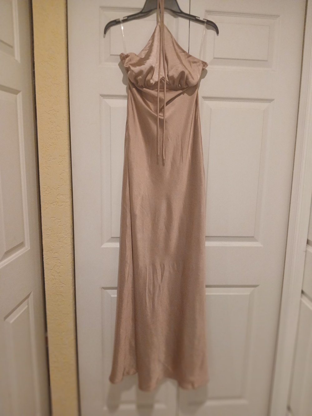 Boohoo Champagne Halter Maxi Dress